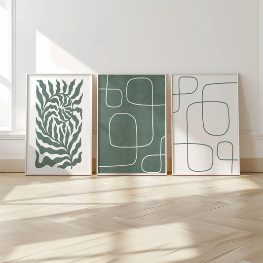Sage Green Japandi Botanical Prints – Minimalist Scandinavian Wall Art for Living Room, Modern Neutral Gallery Decor B057