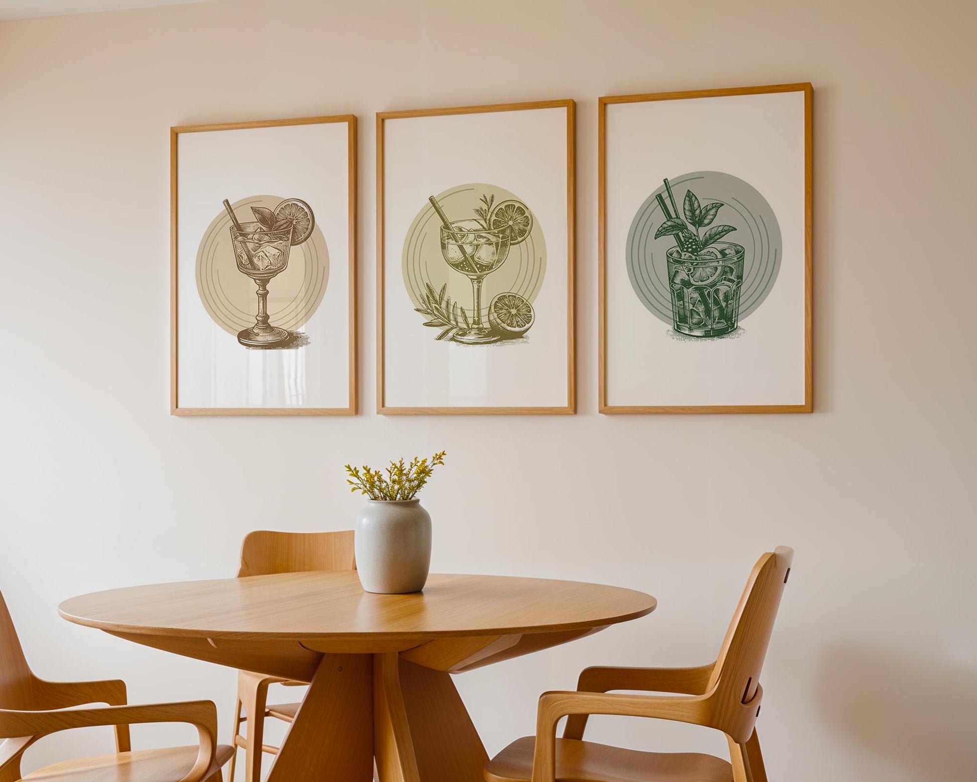 Vintage Cocktail Prints Set, Bar Wall Art, Mojito Gin Tonic D141