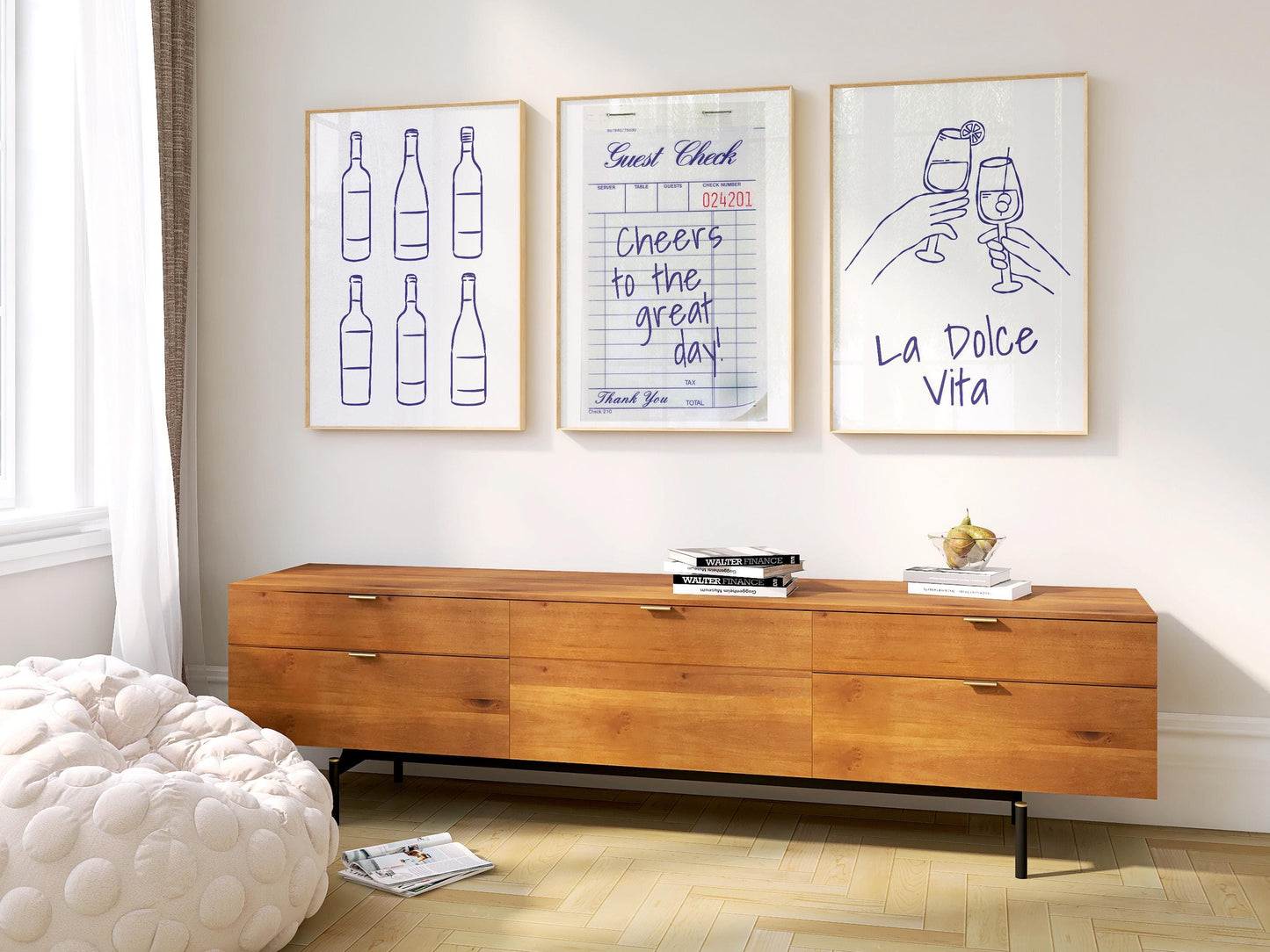 Minimalist Wine Bar Art Prints, La Dolce Vita, Cheers Poster Set (D143)