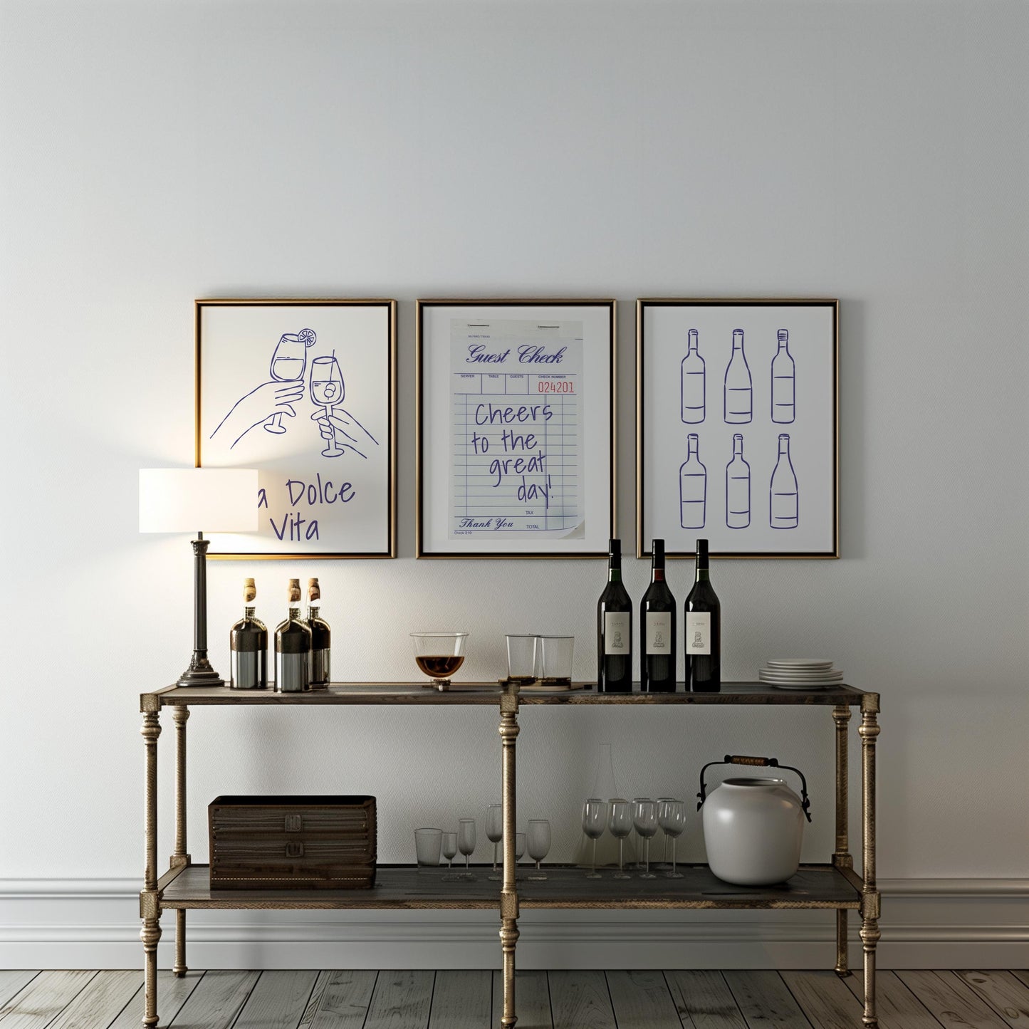 Minimalist Wine Bar Art Prints, La Dolce Vita, Cheers Poster Set (D143)