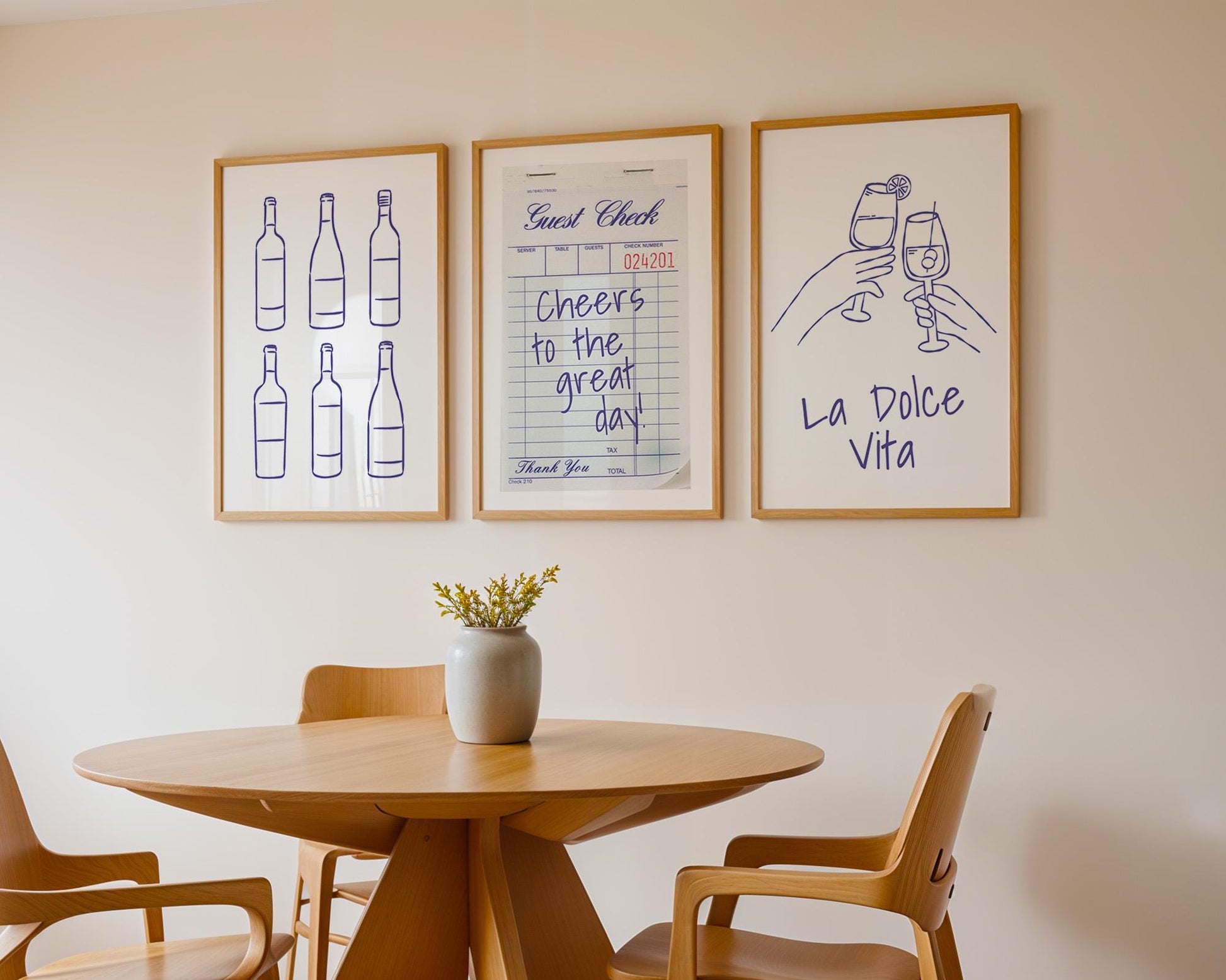 Minimalist Wine Bar Art Prints, La Dolce Vita, Cheers Poster Set (D143)