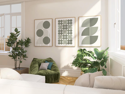 Sage Green Geometric Wall Art Prints — Set of 3 Minimalist Boho Decor, Neutral Mid Century Modern Gallery B061
