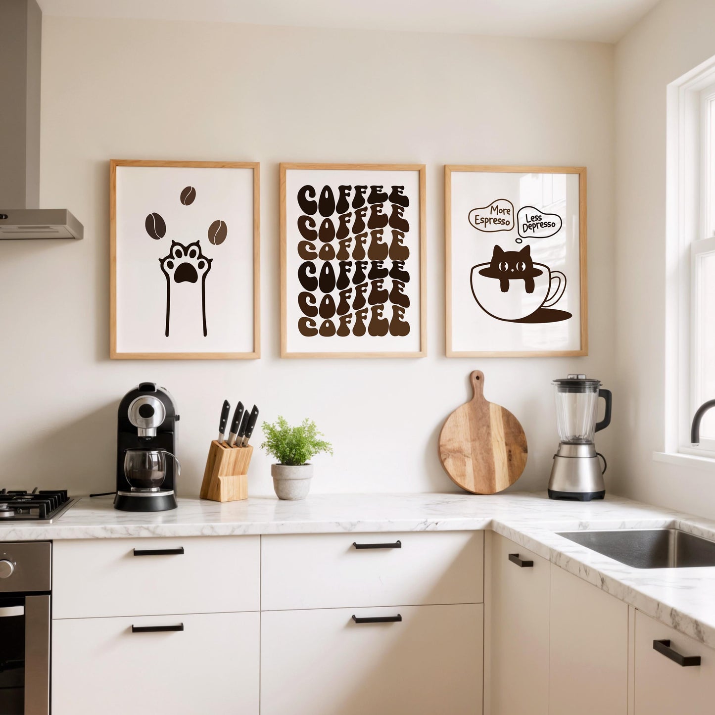 Minimalist Coffee Wall Art, Funny Cat Poster, Retro Kitchen Print, Coffee Shop Sign, Cafe Wall Decor, Coffee Lover Gift D151