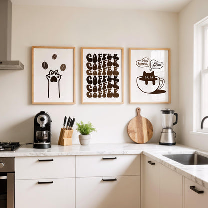 Minimalist Coffee Wall Art, Funny Cat Poster, Retro Kitchen Print, Coffee Shop Sign, Cafe Wall Decor, Coffee Lover Gift D151