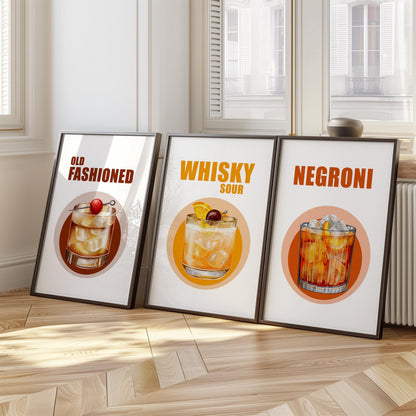 Cocktail Art Prints – Retro Bar Decor, Set of 3 (D145)