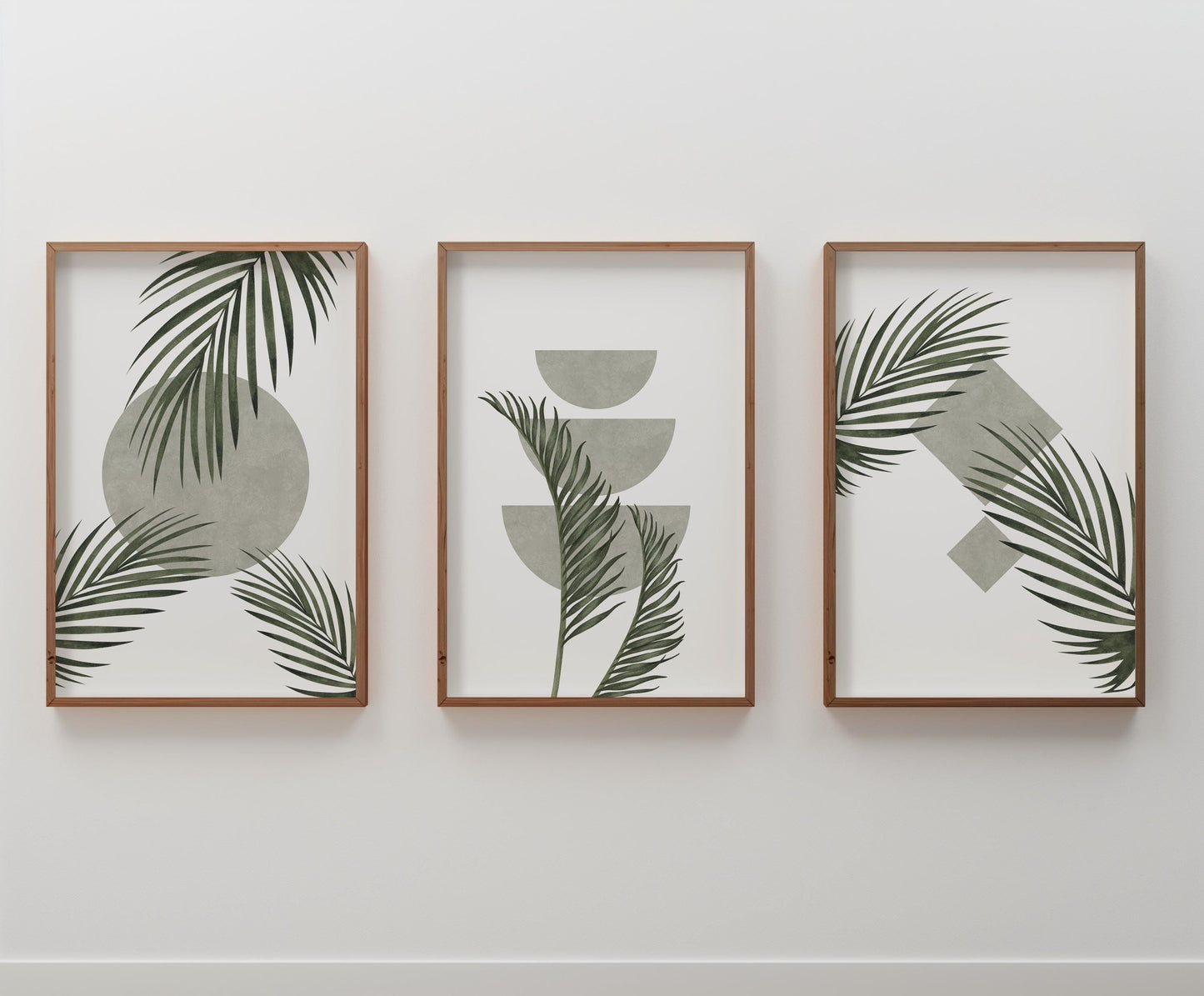 Green Botanical Wall Art Prints – Unframed Minimalist Palm Leaf Poster Set of 3 for Zen Decor, Living Room or Entryway B063