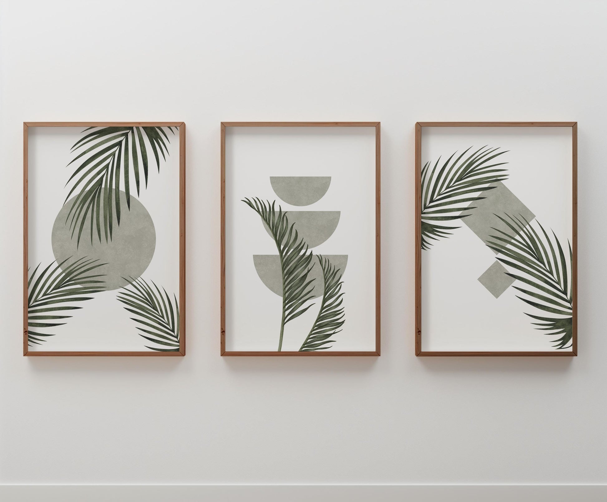 Green Botanical Wall Art Prints – Unframed Minimalist Palm Leaf Poster Set of 3 for Zen Decor, Living Room or Entryway B063