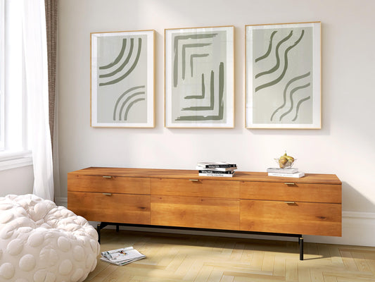 Sage Green Minimalist Wall Art Set of 3 – Scandinavian Abstract Line Prints for Neutral Gallery Decor B064