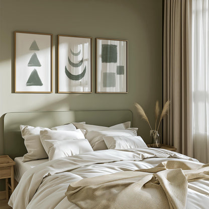 Sage Green Geometric Wall Art Set of 3 – Minimalist Abstract Shapes Print for Modern Home Decor, Living Room or Bedroom Unframed B065