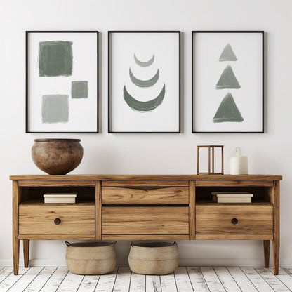 Sage Green Geometric Wall Art Set of 3 – Minimalist Abstract Shapes Print for Modern Home Decor, Living Room or Bedroom Unframed B065