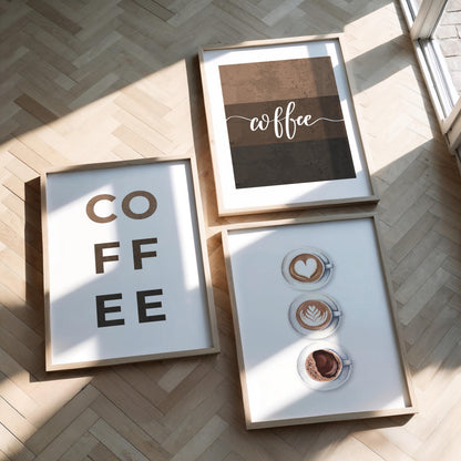 Coffee Poster Trio – Modern Kitchen Wall Art, Latte Art Decor, Neutral Coffee Sign Prints, Barista-Inspired Wall Decor D153
