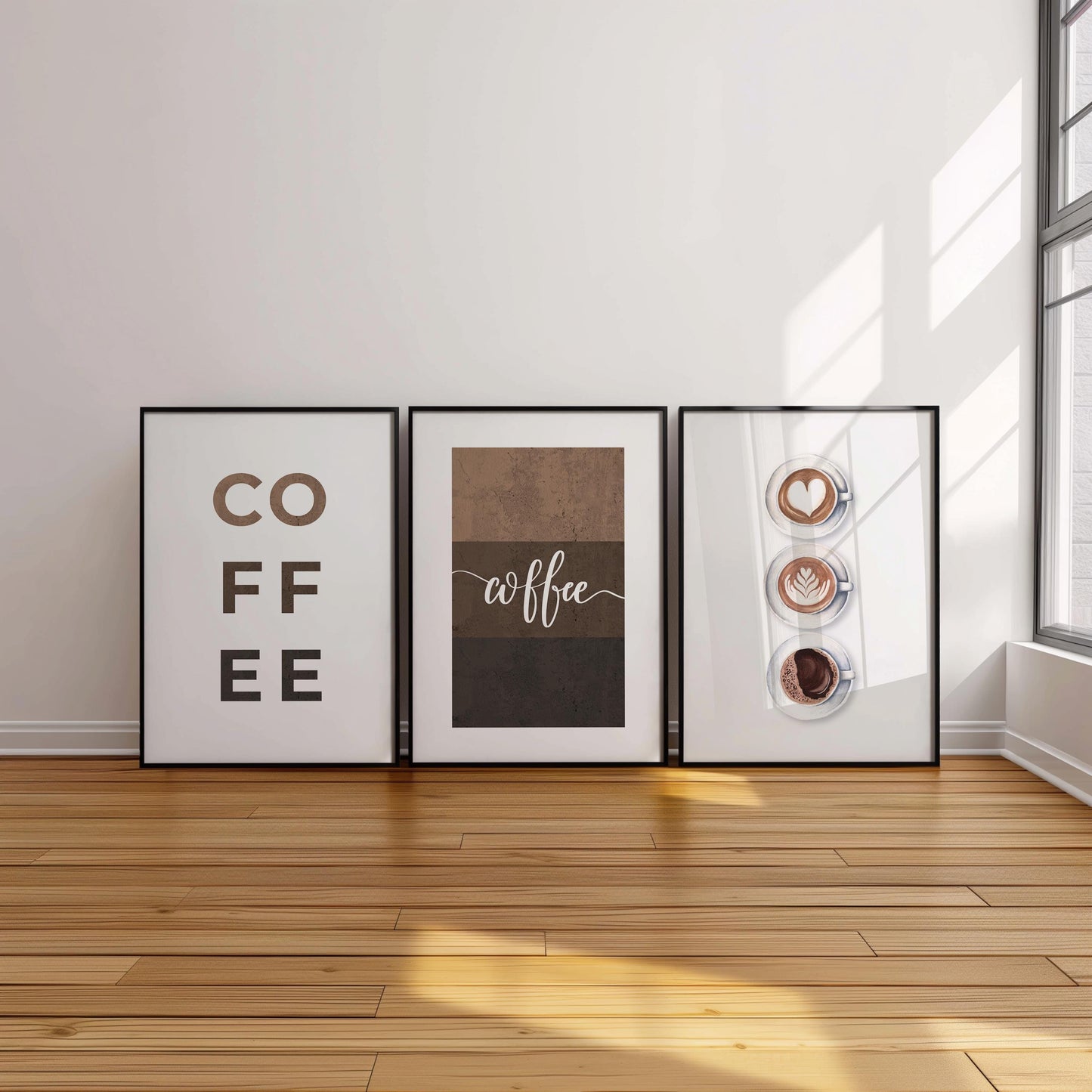 Coffee Poster Trio – Modern Kitchen Wall Art, Latte Art Decor, Neutral Coffee Sign Prints, Barista-Inspired Wall Decor D153