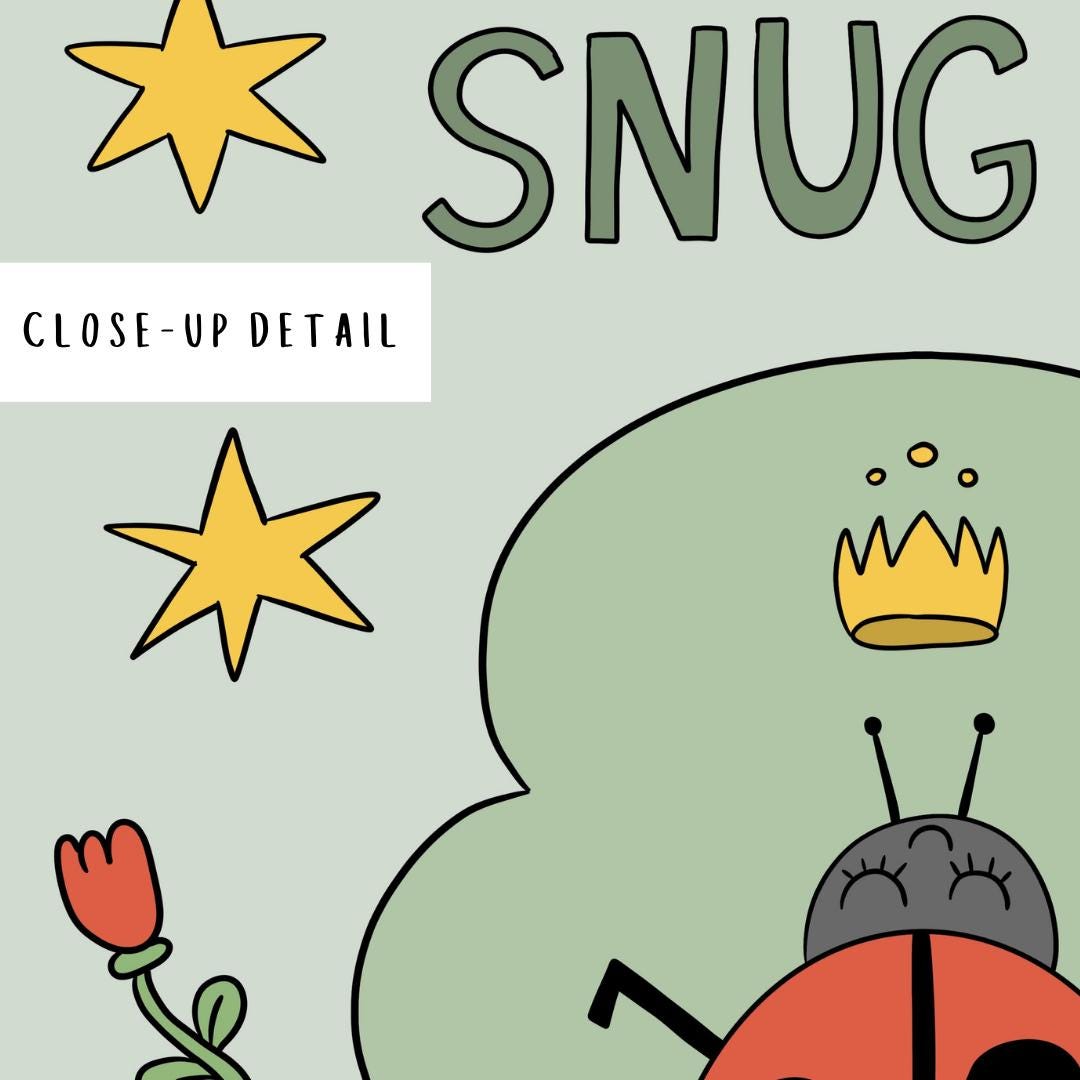 Snug as a Bug in A Rug Poster, Ladybug Nursery Print: Hand-Drawn Whimsical Kids Wall Art MR23