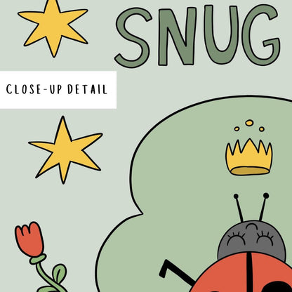 Snug as a Bug in A Rug Poster, Ladybug Nursery Print: Hand-Drawn Whimsical Kids Wall Art MR23