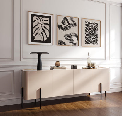 Modern Abstract Botanical Prints for Neutral Gallery Wall – Set of 3 Unframed Beige & Black Line Art for Living Room Decor B066