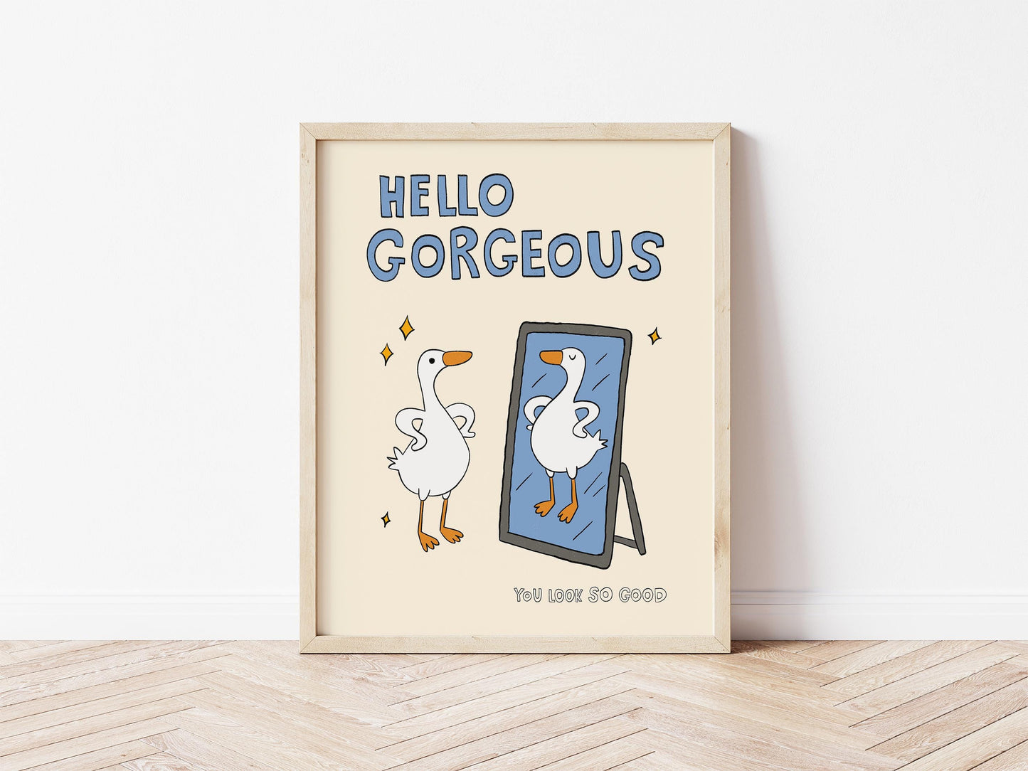 Funny Goose 'Hello Gorgeous' Print, Bathroom Dorm Decor (Unframed) MR25