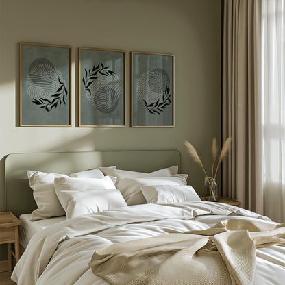 Minimalist Botanical Wall Art – Sage Green Leaf Prints, Scandinavian Modern Neutral Gallery Decor for Living Room B56
