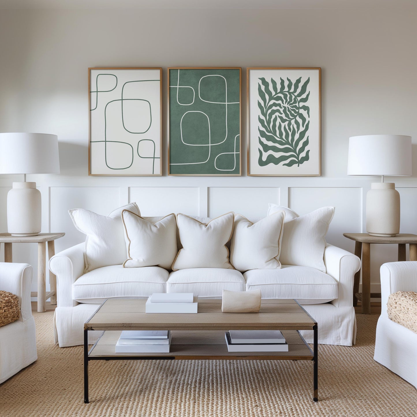 Sage Green Japandi Botanical Prints – Minimalist Scandinavian Wall Art for Living Room, Modern Neutral Gallery Decor B057