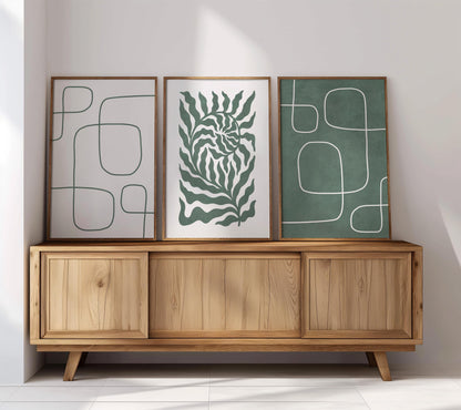 Sage Green Japandi Botanical Prints – Minimalist Scandinavian Wall Art for Living Room, Modern Neutral Gallery Decor B057