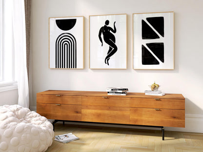 Minimalist Black and White Wall Art Set – Abstract Geometric Prints with Feminine Silhouette for Bedroom, Gallery Wall or Modern Decor B070
