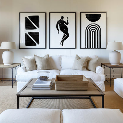 Minimalist Black and White Wall Art Set – Abstract Geometric Prints with Feminine Silhouette for Bedroom, Gallery Wall or Modern Decor B070