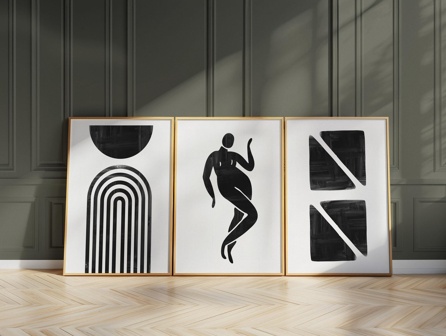 Minimalist Black and White Wall Art Set – Abstract Geometric Prints with Feminine Silhouette for Bedroom, Gallery Wall or Modern Decor B070