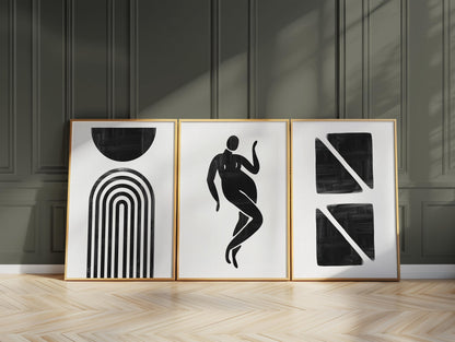 Minimalist Black and White Wall Art Set – Abstract Geometric Prints with Feminine Silhouette for Bedroom, Gallery Wall or Modern Decor B070