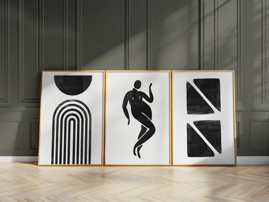 Minimalist Black and White Wall Art Set – Abstract Geometric Prints with Feminine Silhouette for Bedroom, Gallery Wall or Modern Decor B070