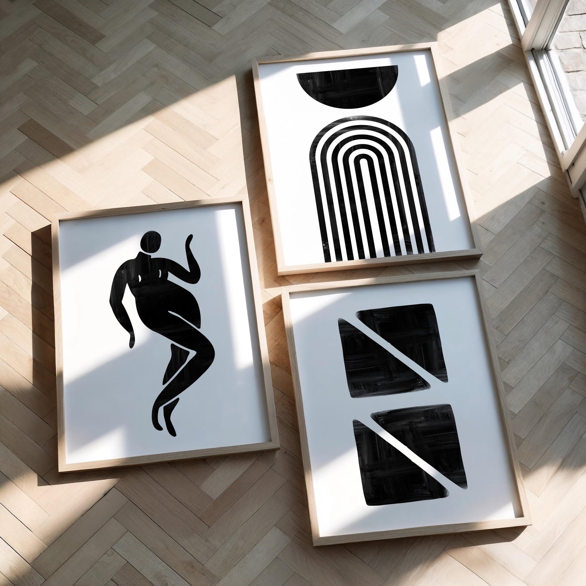 Minimalist Black and White Wall Art Set – Abstract Geometric Prints with Feminine Silhouette for Bedroom, Gallery Wall or Modern Decor B070
