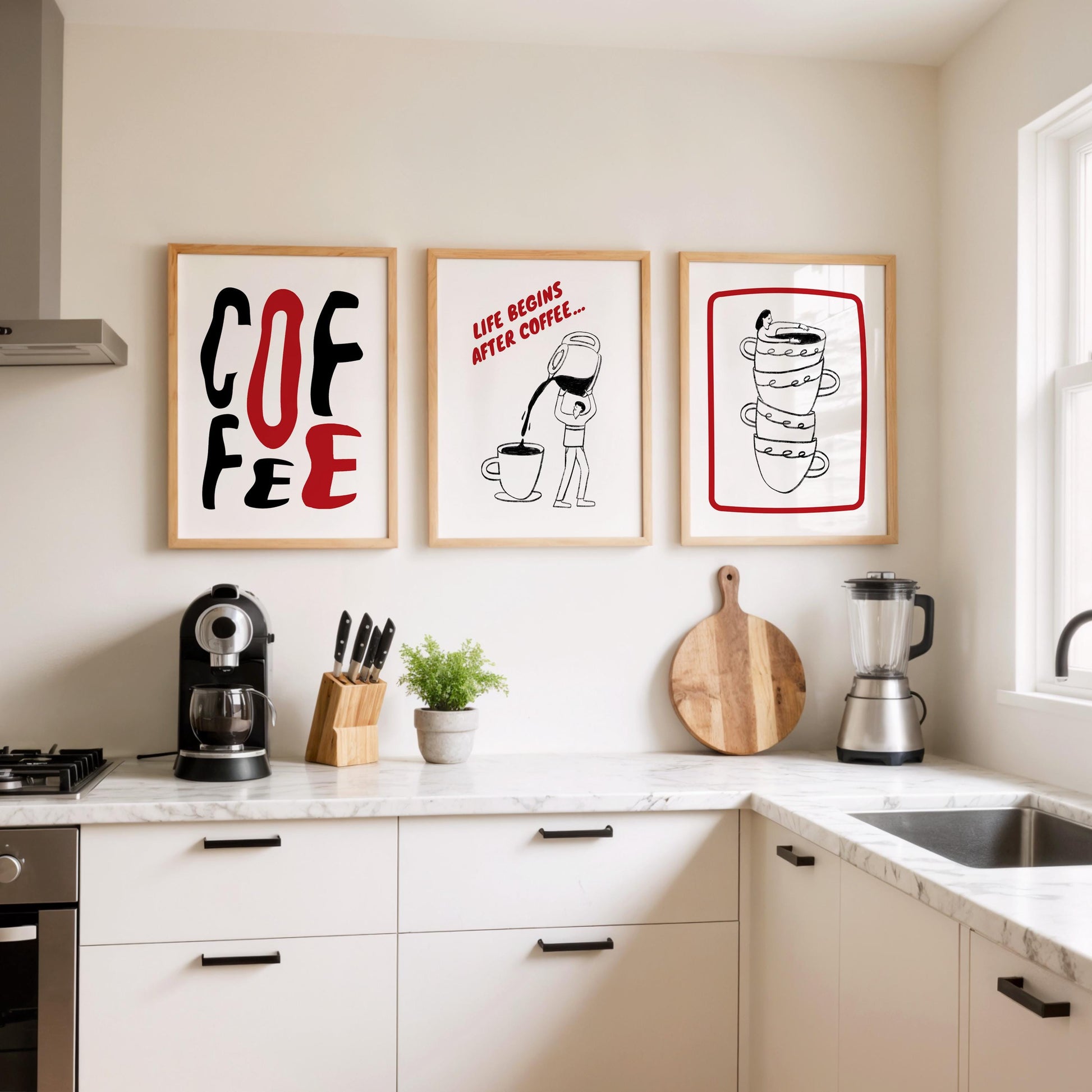 Coffee Prints Set of 3, Minimalist Coffee Wall Art, Kitchen and Cafe Decor, Barista Coffee Cup Posters, Coffee Lover Gift D118