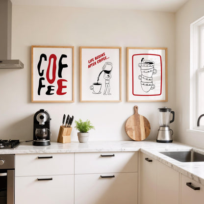 Coffee Prints Set of 3, Minimalist Coffee Wall Art, Kitchen and Cafe Decor, Barista Coffee Cup Posters, Coffee Lover Gift D118