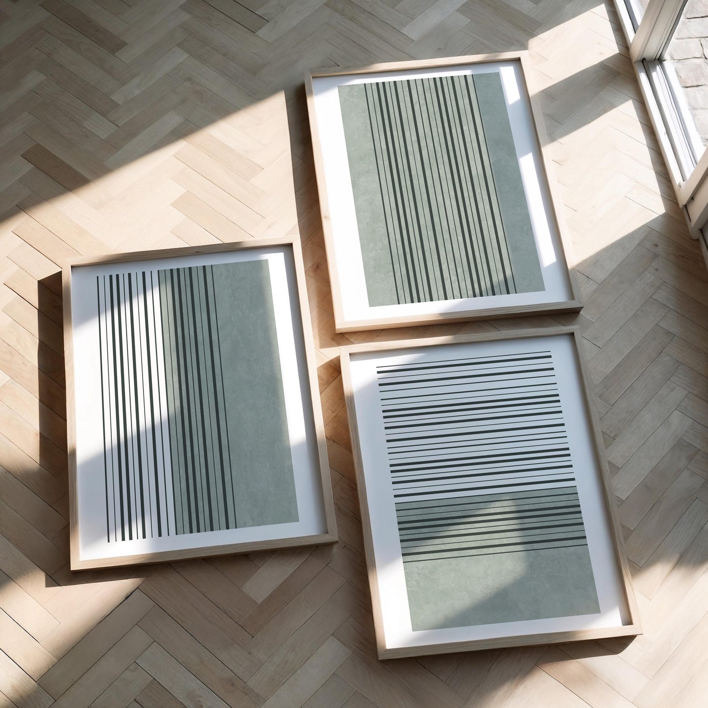 Sage Green Minimalist Triptych – Abstract Line Wall Art Set of 3 for Modern Bedroom or Living Room, Neutral Gallery Decor B072