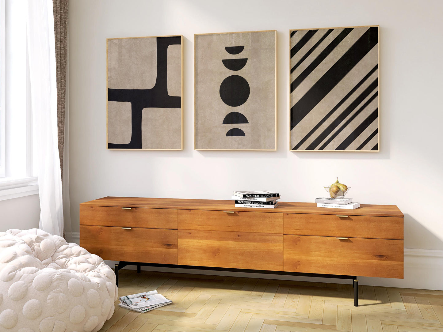 Minimal Abstract Poster Trio – Neutral Beige and Black Wall Art for Modern, Scandinavian or Mid-Century Room, Gallery Wall Decor B073