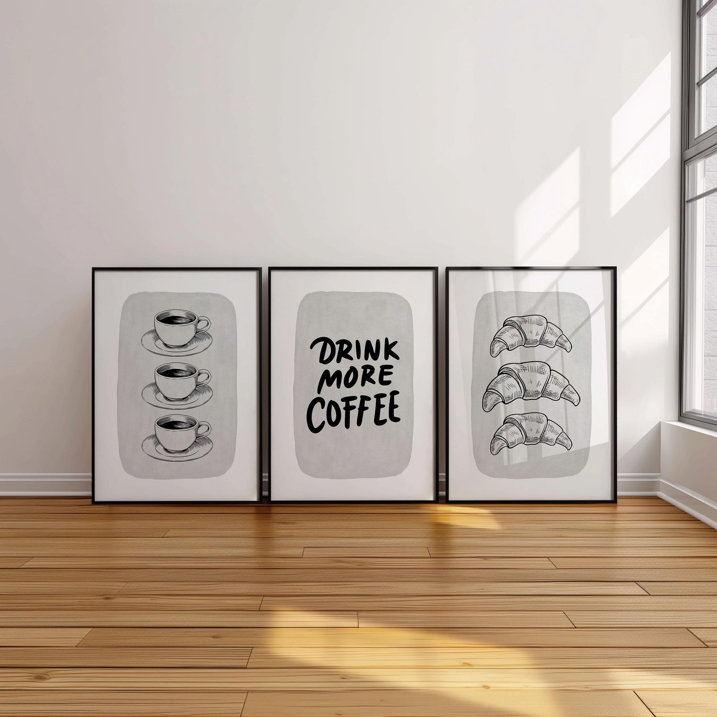 Coffee Croissant Print – Black and White Kitchen Wall Art (Physical Print) D149