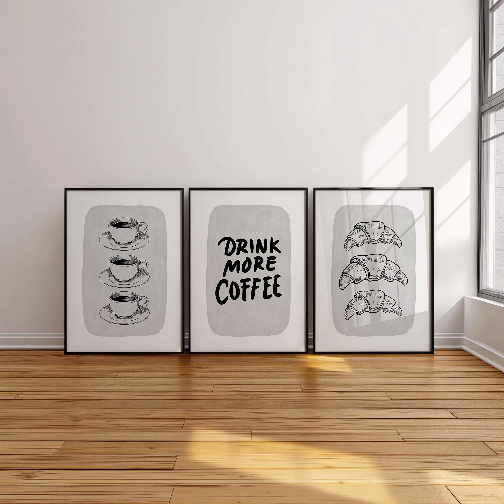 Coffee Croissant Print – Black and White Kitchen Wall Art (Physical Print) D149