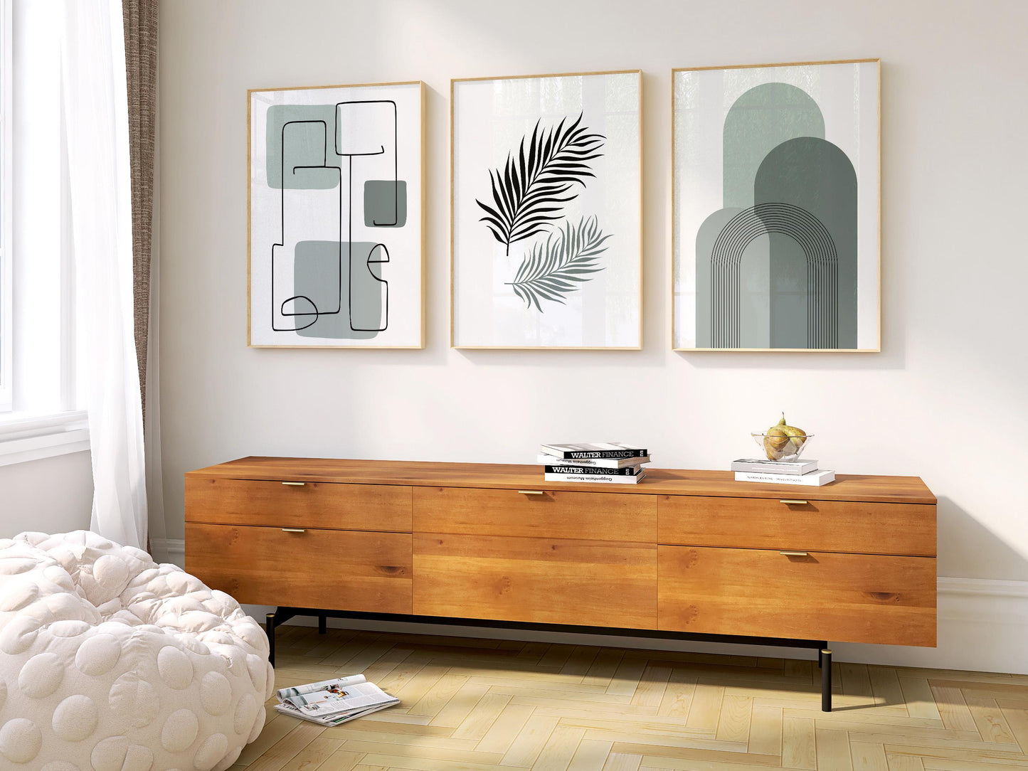 Boho Coastal Wall Art Set: Mid-Century Modern Geometric Prints B059