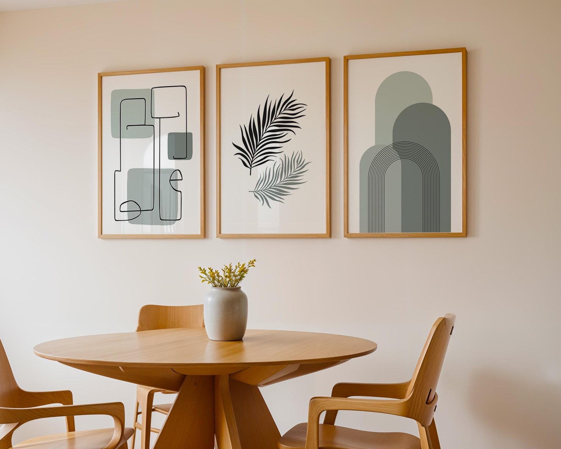 Boho Coastal Wall Art Set: Mid-Century Modern Geometric Prints B059