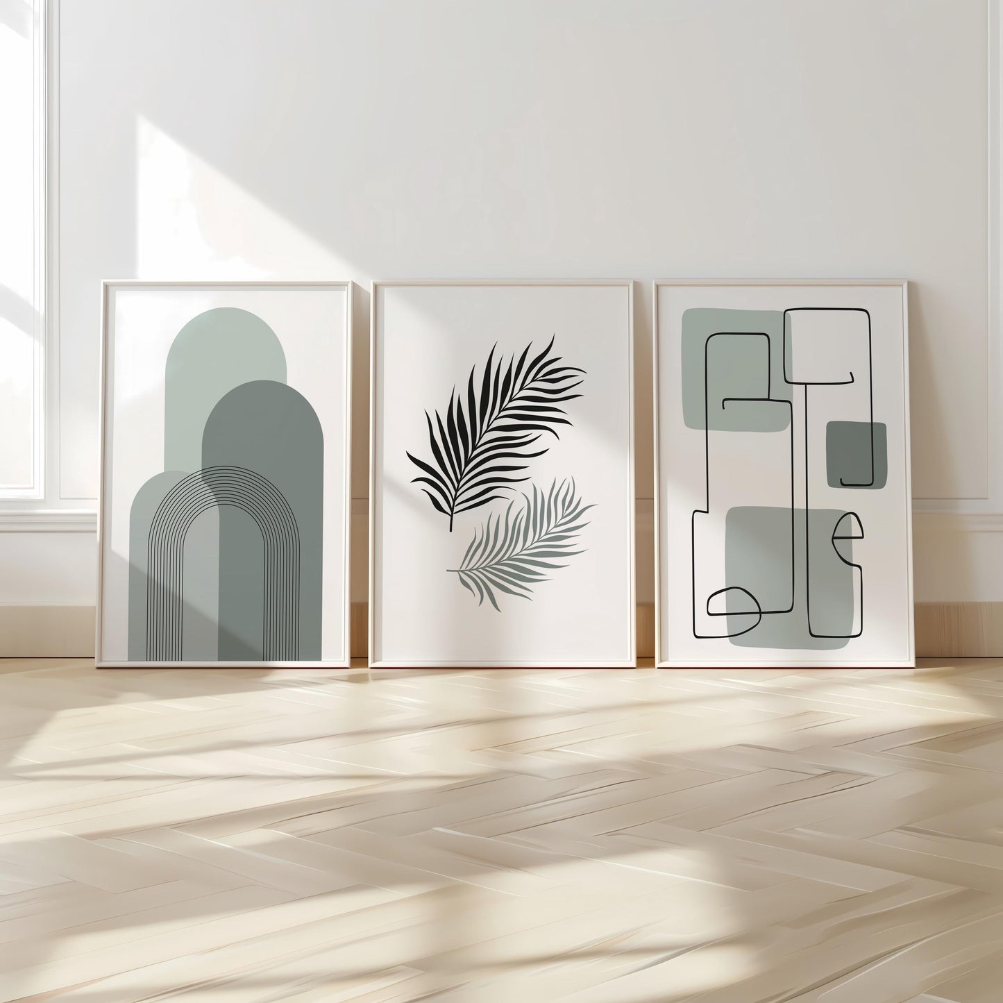 Boho Coastal Wall Art Set: Mid-Century Modern Geometric Prints B059