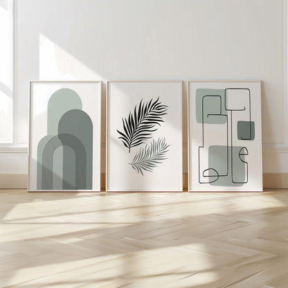 Boho Coastal Wall Art Set: Mid-Century Modern Geometric Prints B059