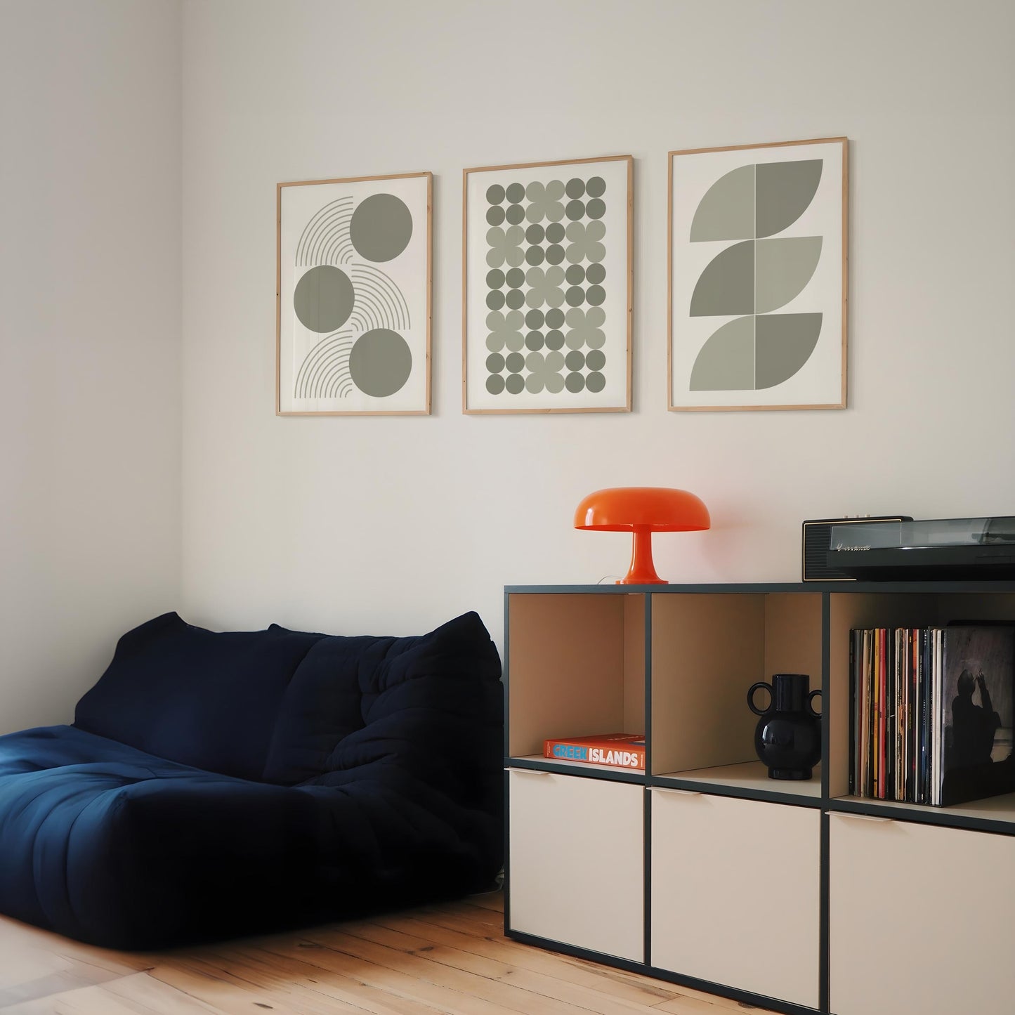 Sage Green Geometric Wall Art Prints — Set of 3 Minimalist Boho Decor, Neutral Mid Century Modern Gallery B061