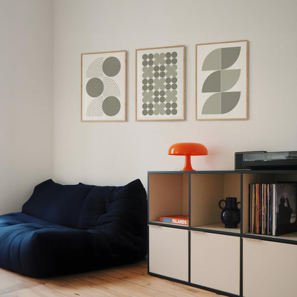Sage Green Geometric Wall Art Prints — Set of 3 Minimalist Boho Decor, Neutral Mid Century Modern Gallery B061