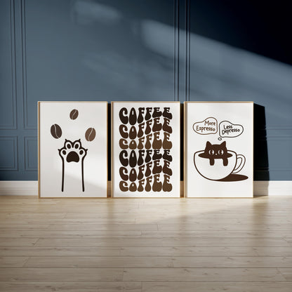 Minimalist Coffee Wall Art, Funny Cat Poster, Retro Kitchen Print, Coffee Shop Sign, Cafe Wall Decor, Coffee Lover Gift D151