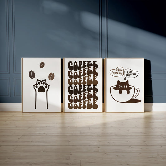 Minimalist Coffee Wall Art, Funny Cat Poster, Retro Kitchen Print, Coffee Shop Sign, Cafe Wall Decor, Coffee Lover Gift D151