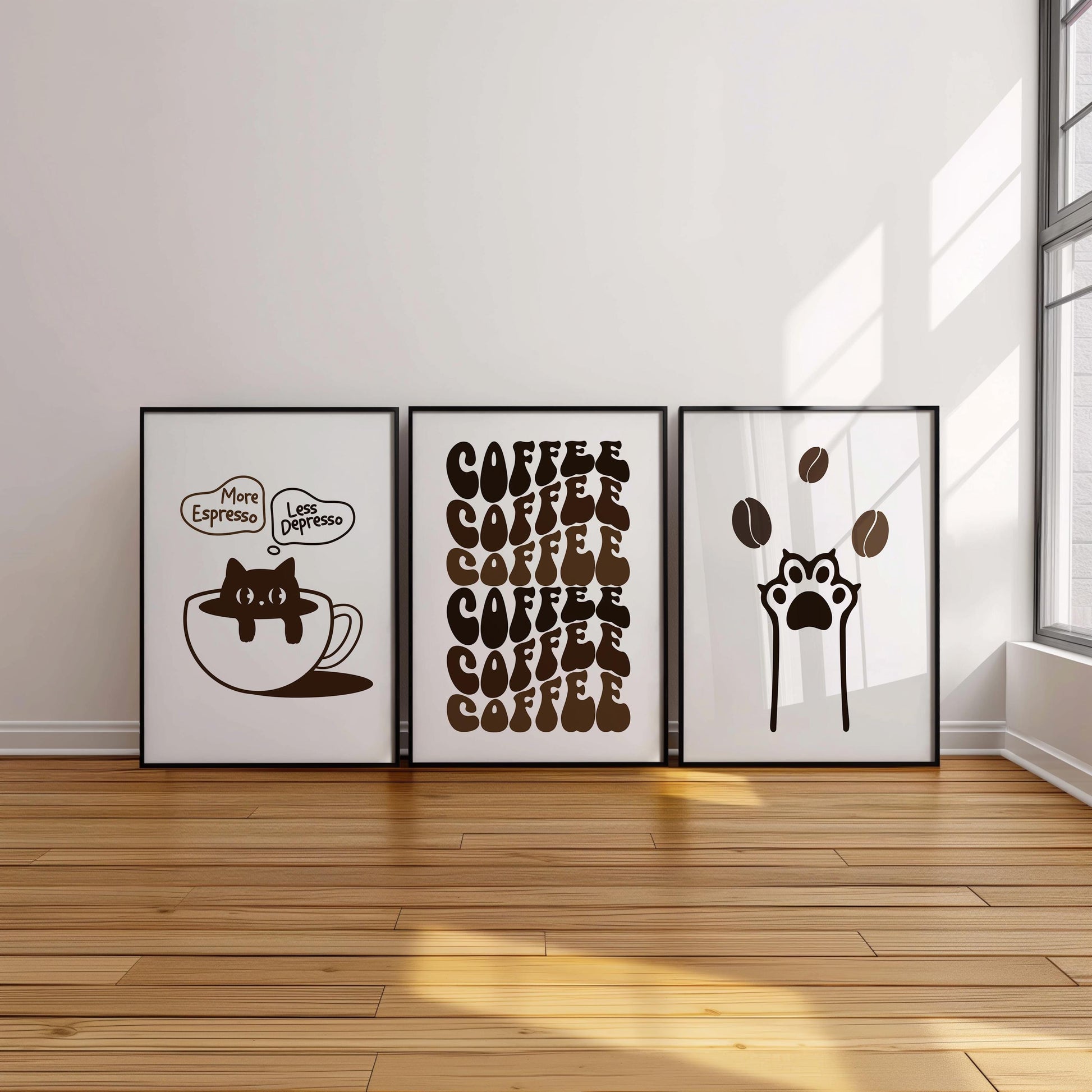 Minimalist Coffee Wall Art, Funny Cat Poster, Retro Kitchen Print, Coffee Shop Sign, Cafe Wall Decor, Coffee Lover Gift D151