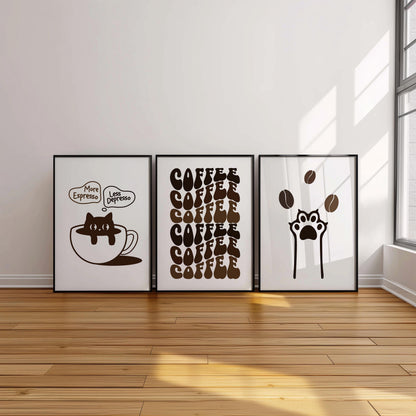 Minimalist Coffee Wall Art, Funny Cat Poster, Retro Kitchen Print, Coffee Shop Sign, Cafe Wall Decor, Coffee Lover Gift D151