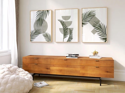Green Botanical Wall Art Prints – Unframed Minimalist Palm Leaf Poster Set of 3 for Zen Decor, Living Room or Entryway B063
