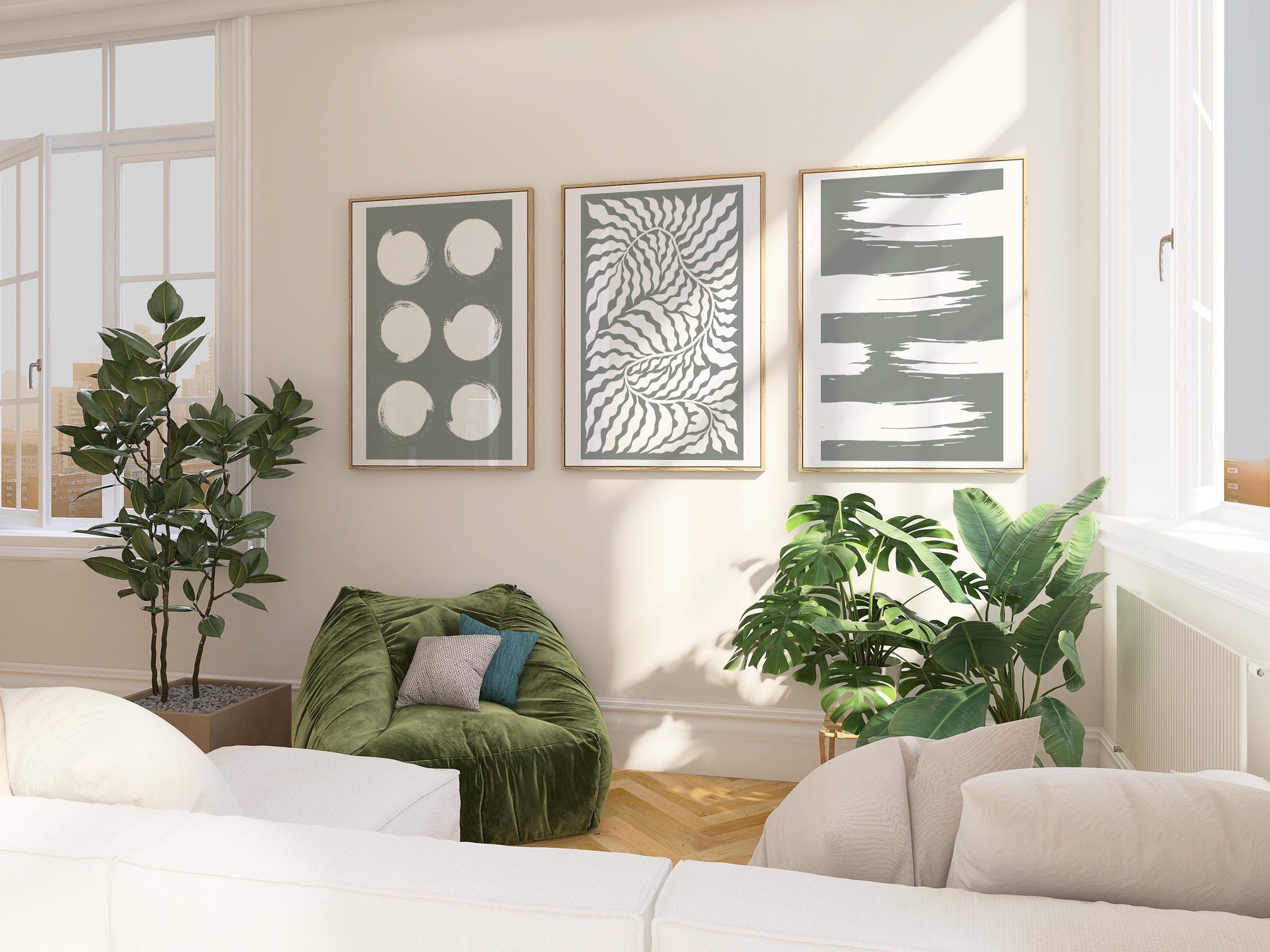 Neutral Wall Art Set of 3 – Modern Minimalist Triptych Prints, Scandinavian Decor for Living Room or Kitchen Walls B068