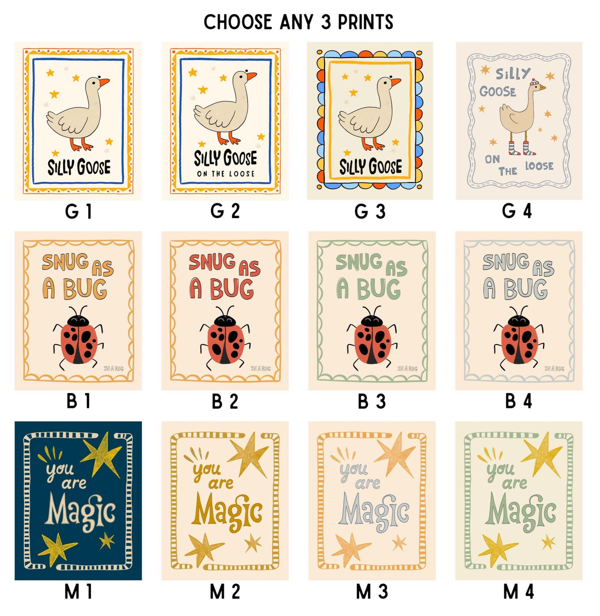 Silly Goose Print, Snug As A Bug Nursery Decor, Quirky Wall, Trendy Magic Art, Rustic Art, Whimsical Kids