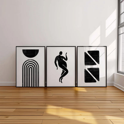 Minimalist Black and White Wall Art Set – Abstract Geometric Prints with Feminine Silhouette for Bedroom, Gallery Wall or Modern Decor B070