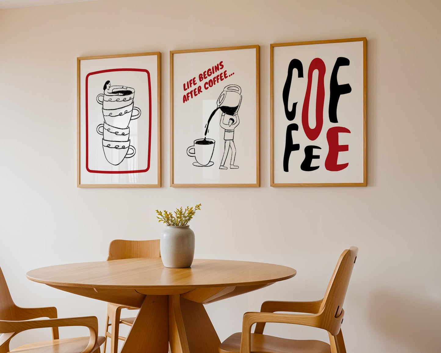 Coffee Prints Set of 3, Minimalist Coffee Wall Art, Kitchen and Cafe Decor, Barista Coffee Cup Posters, Coffee Lover Gift D118